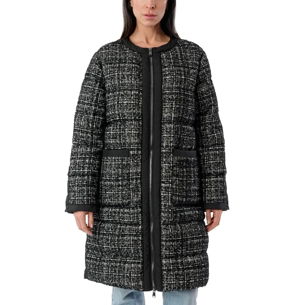 Bernardo Women's XXL Stylish Blended Wool Black and White Tweed Puffer Jacket - Picture 5 of 12